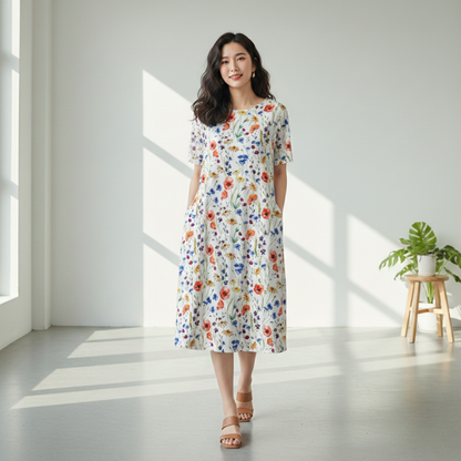 Leichtes Blumen Sommerkleid mit Taschen – Lockeres Freizeitkleid für Damen