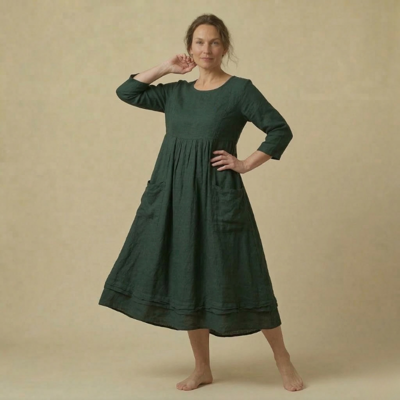 Leichtes Midi Leinenkleid mit Taschen – Luftig & Bequem für Damen