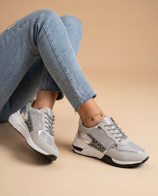Modische Damen Sneaker mit Glitzer-Detail – Bequeme Freizeit Schuhe mit Dämpfung & Trenddesign