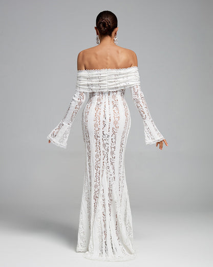 Elegantes Spitze Maxikleid für Damen – Off-Shoulder Abendkleid mit figurbetonter Silhouette