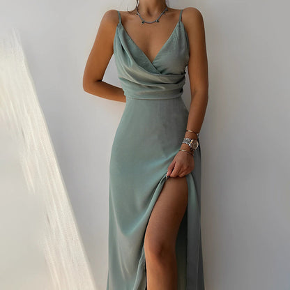 Maïlune - Maxi-Abendkleid für Damen mit Überkreuztem Ausschnitt und Schlitz