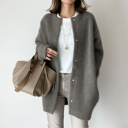 Weicher Oversize Cardigan für Damen – Elegante Lange Strickjacke mit Knopfleiste & Modernem Look