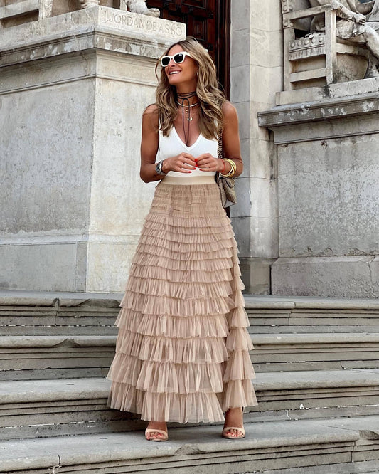 Esméria - Eleganter Maxi-Rock aus Tüll für Frühling und Sommer mit Überlappenden Volants