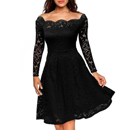 Luminelle - Langärmliges Kleid mit Spitzenkragen und schulterfreien Ärmeln