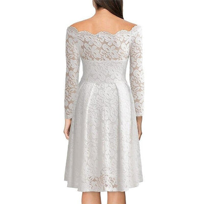 Luminelle - Langärmliges Kleid mit Spitzenkragen und schulterfreien Ärmeln
