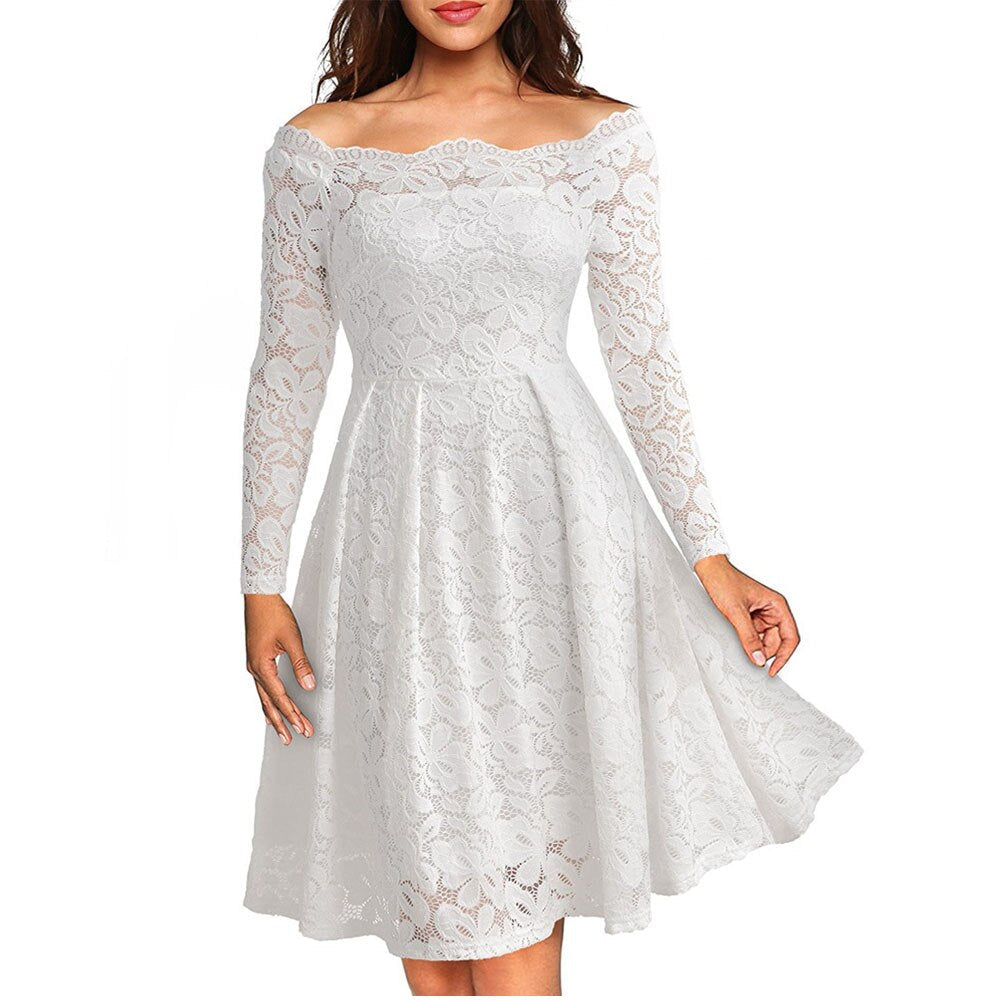 Luminelle - Langärmliges Kleid mit Spitzenkragen und schulterfreien Ärmeln