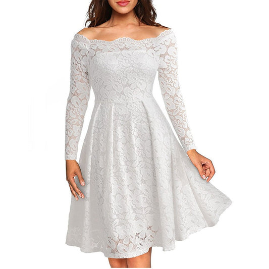 Luminelle - Langärmliges Kleid mit Spitzenkragen und schulterfreien Ärmeln