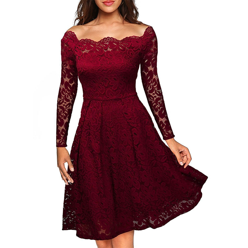 Luminelle - Langärmliges Kleid mit Spitzenkragen und schulterfreien Ärmeln