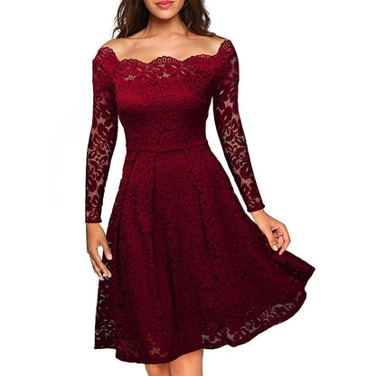 Luminelle - Langärmliges Kleid mit Spitzenkragen und schulterfreien Ärmeln