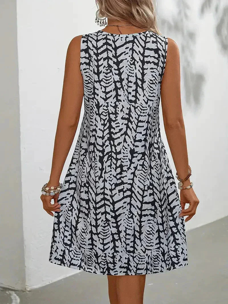 Ärmelloses Sommerkleid mit Print für Damen – Lockeres Freizeitkleid mit Rundhalsausschnitt