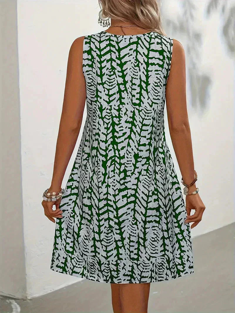 Ärmelloses Sommerkleid mit Print für Damen – Lockeres Freizeitkleid mit Rundhalsausschnitt