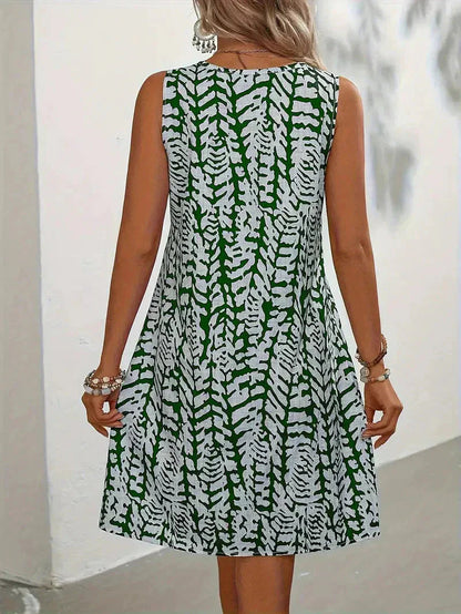 Ärmelloses Sommerkleid mit Print für Damen – Lockeres Freizeitkleid mit Rundhalsausschnitt