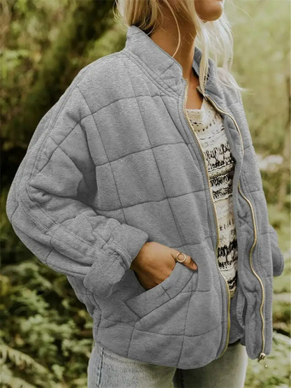 Gesteppte Oversize Jacke mit Reißverschluss für Damen – Warme Casual Steppjacke für Alltag & Herbst