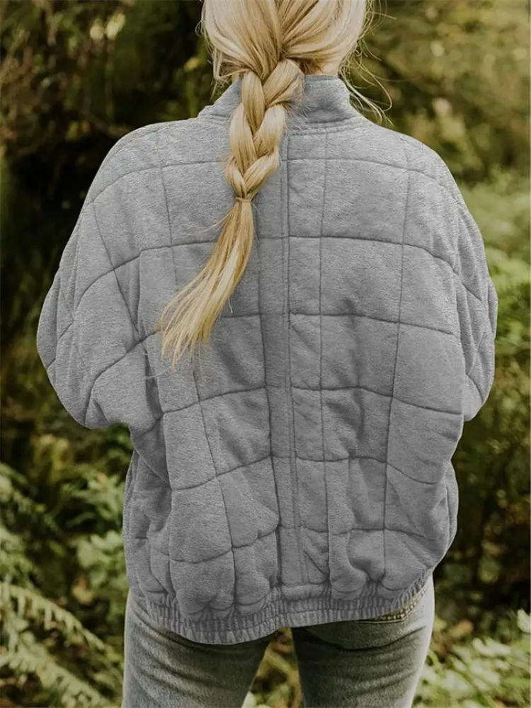 Gesteppte Oversize Jacke mit Reißverschluss für Damen – Warme Casual Steppjacke für Alltag & Herbst