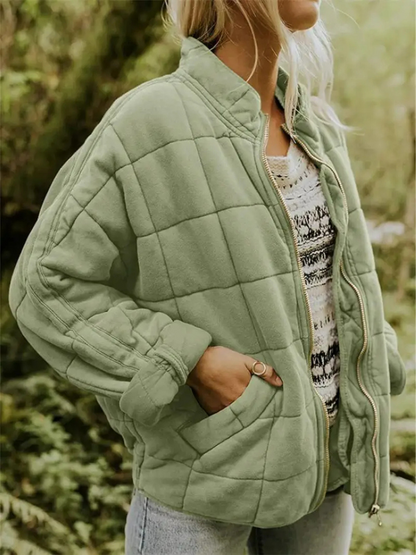 Gesteppte Oversize Jacke mit Reißverschluss für Damen – Warme Casual Steppjacke für Alltag & Herbst