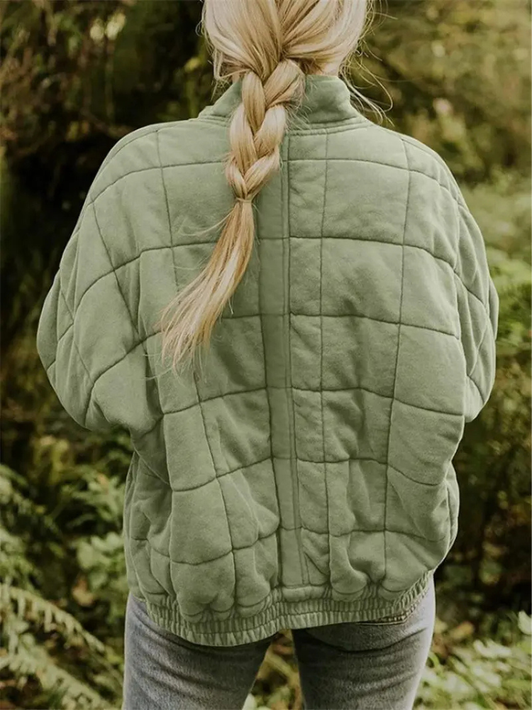 Gesteppte Oversize Jacke mit Reißverschluss für Damen – Warme Casual Steppjacke für Alltag & Herbst