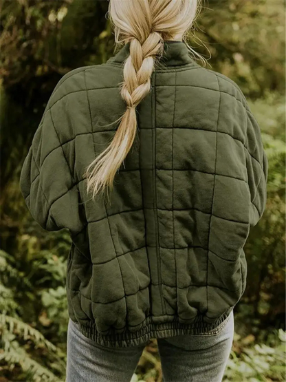 Gesteppte Oversize Jacke mit Reißverschluss für Damen – Warme Casual Steppjacke für Alltag & Herbst