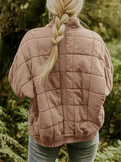 Gesteppte Oversize Jacke mit Reißverschluss für Damen – Warme Casual Steppjacke für Alltag & Herbst