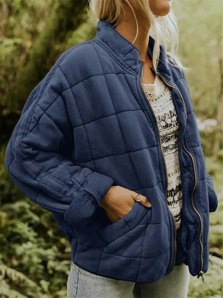 Gesteppte Oversize Jacke mit Reißverschluss für Damen – Warme Casual Steppjacke für Alltag & Herbst