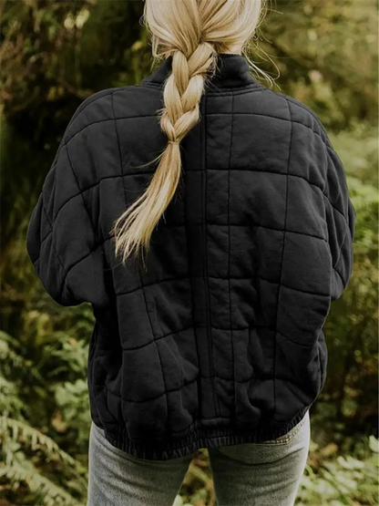 Gesteppte Oversize Jacke mit Reißverschluss für Damen – Warme Casual Steppjacke für Alltag & Herbst