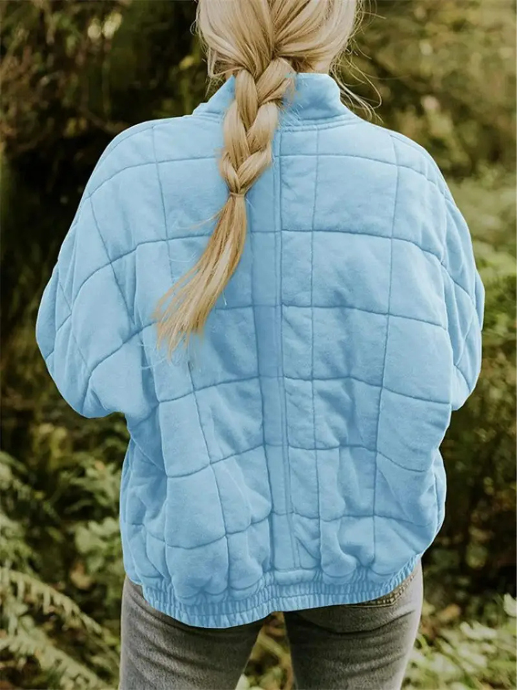 Gesteppte Oversize Jacke mit Reißverschluss für Damen – Warme Casual Steppjacke für Alltag & Herbst