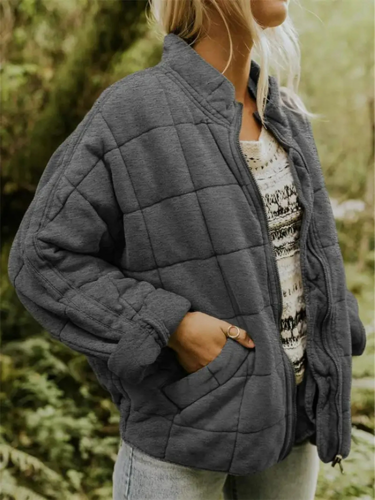 Gesteppte Oversize Jacke mit Reißverschluss für Damen – Warme Casual Steppjacke für Alltag & Herbst