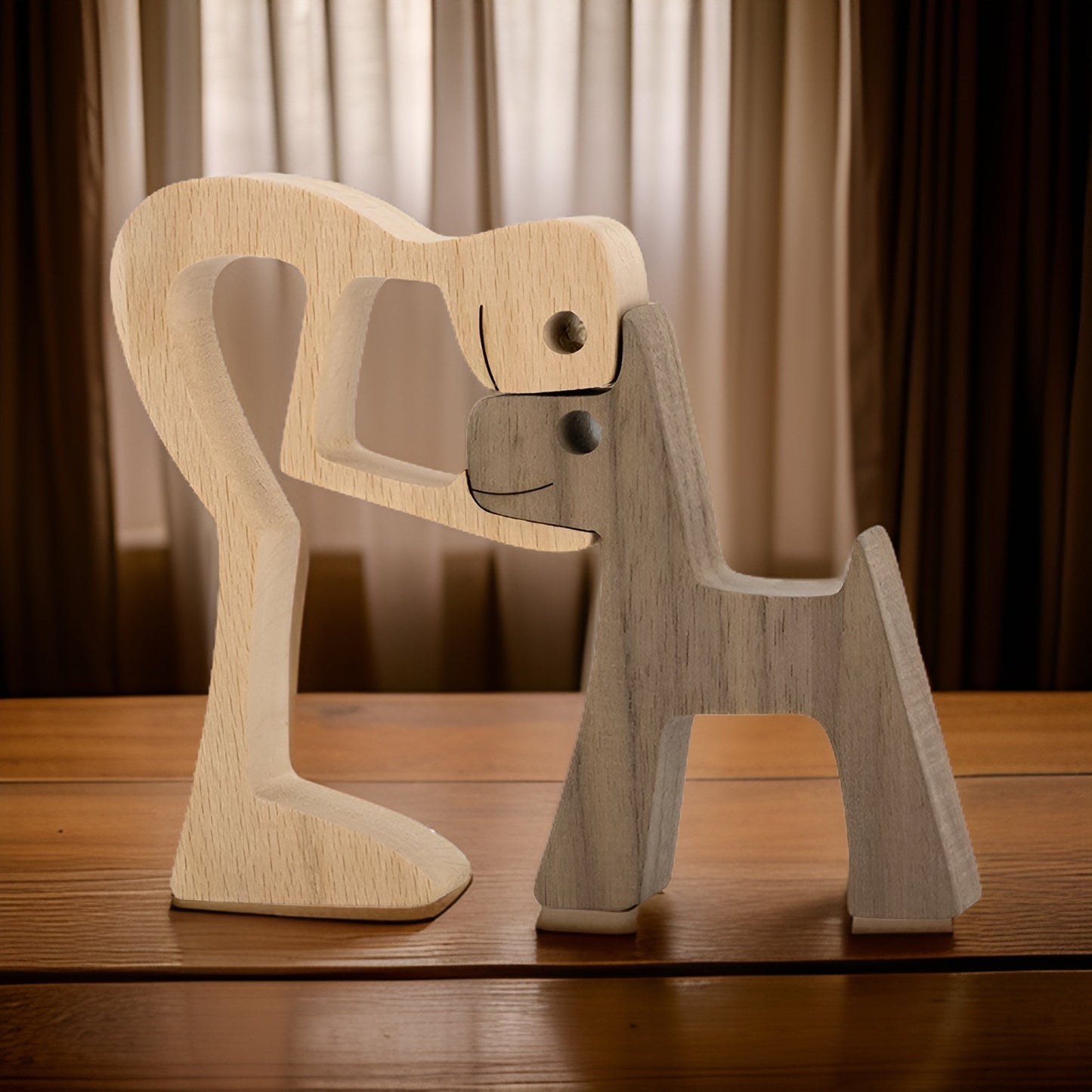SculptAmical - Handgefertigte Holzskulptur – Symbol der Freundschaft – Hund & Mensch – 100 % Naturholz