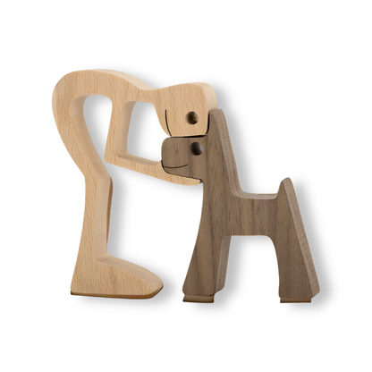 SculptAmical - Handgefertigte Holzskulptur – Symbol der Freundschaft – Hund & Mensch – 100 % Naturholz