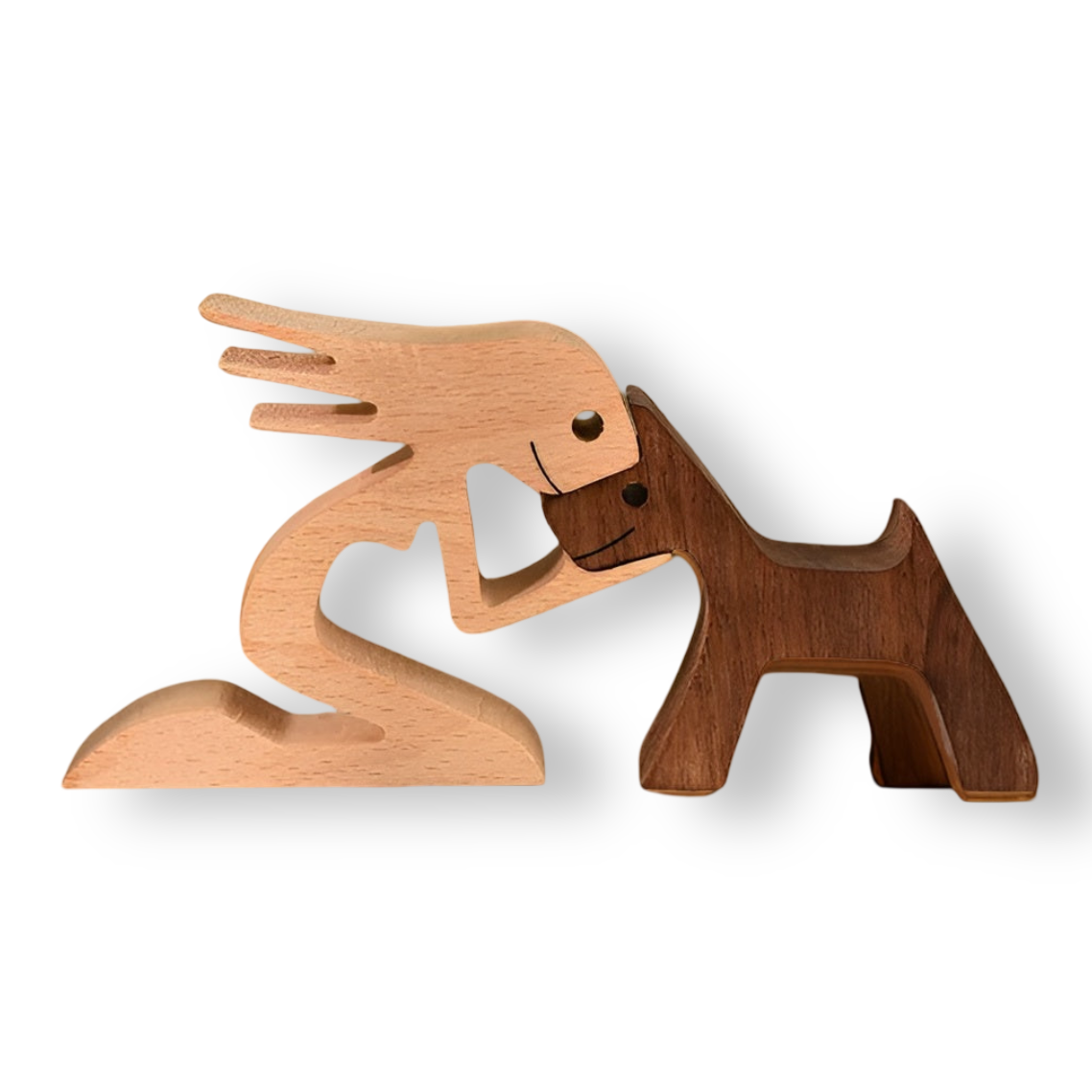 SculptAmical - Handgefertigte Holzskulptur – Symbol der Freundschaft – Hund & Mensch – 100 % Naturholz