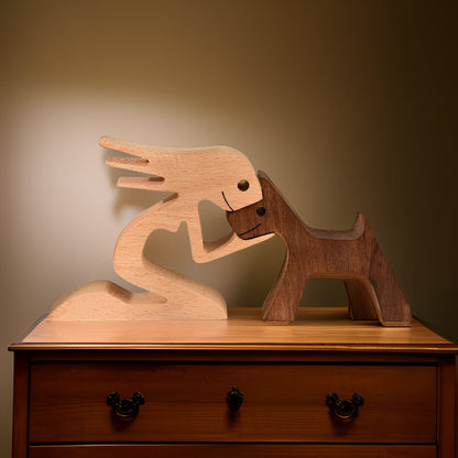 SculptAmical - Handgefertigte Holzskulptur – Symbol der Freundschaft – Hund & Mensch – 100 % Naturholz
