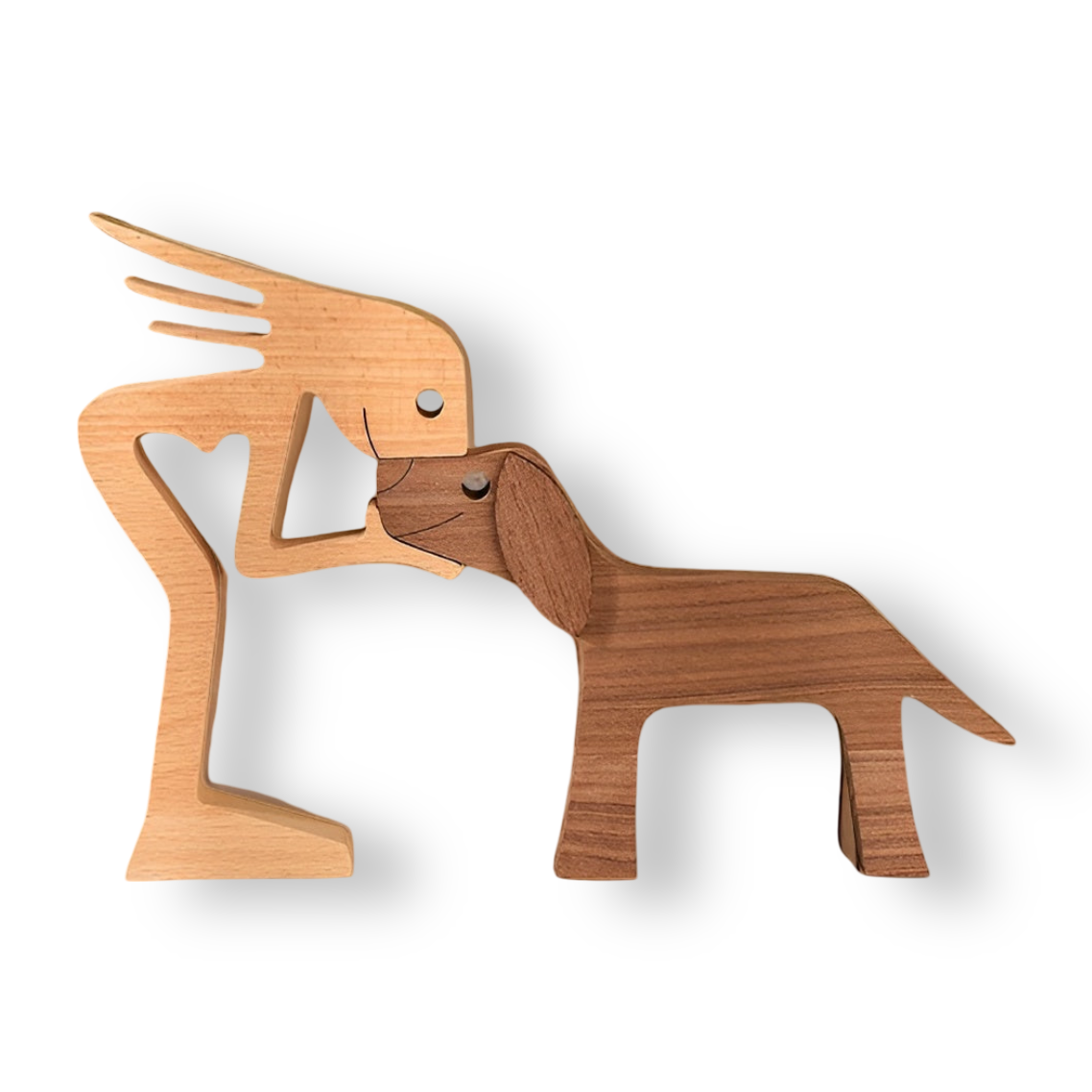 SculptAmical - Handgefertigte Holzskulptur – Symbol der Freundschaft – Hund & Mensch – 100 % Naturholz
