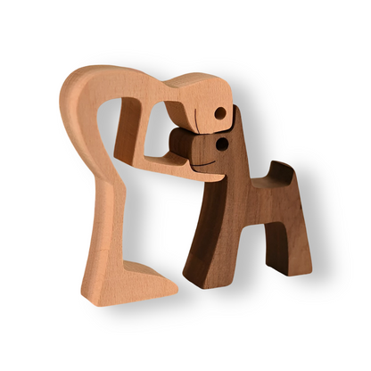 SculptAmical - Handgefertigte Holzskulptur – Symbol der Freundschaft – Hund & Mensch – 100 % Naturholz