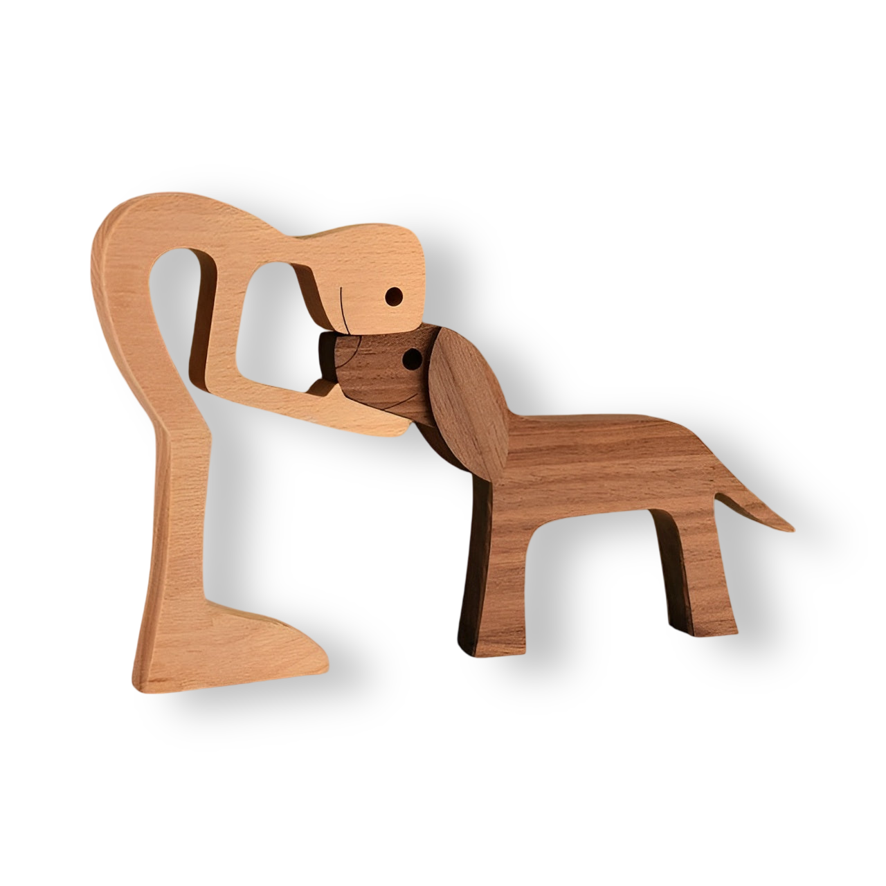 SculptAmical - Handgefertigte Holzskulptur – Symbol der Freundschaft – Hund & Mensch – 100 % Naturholz