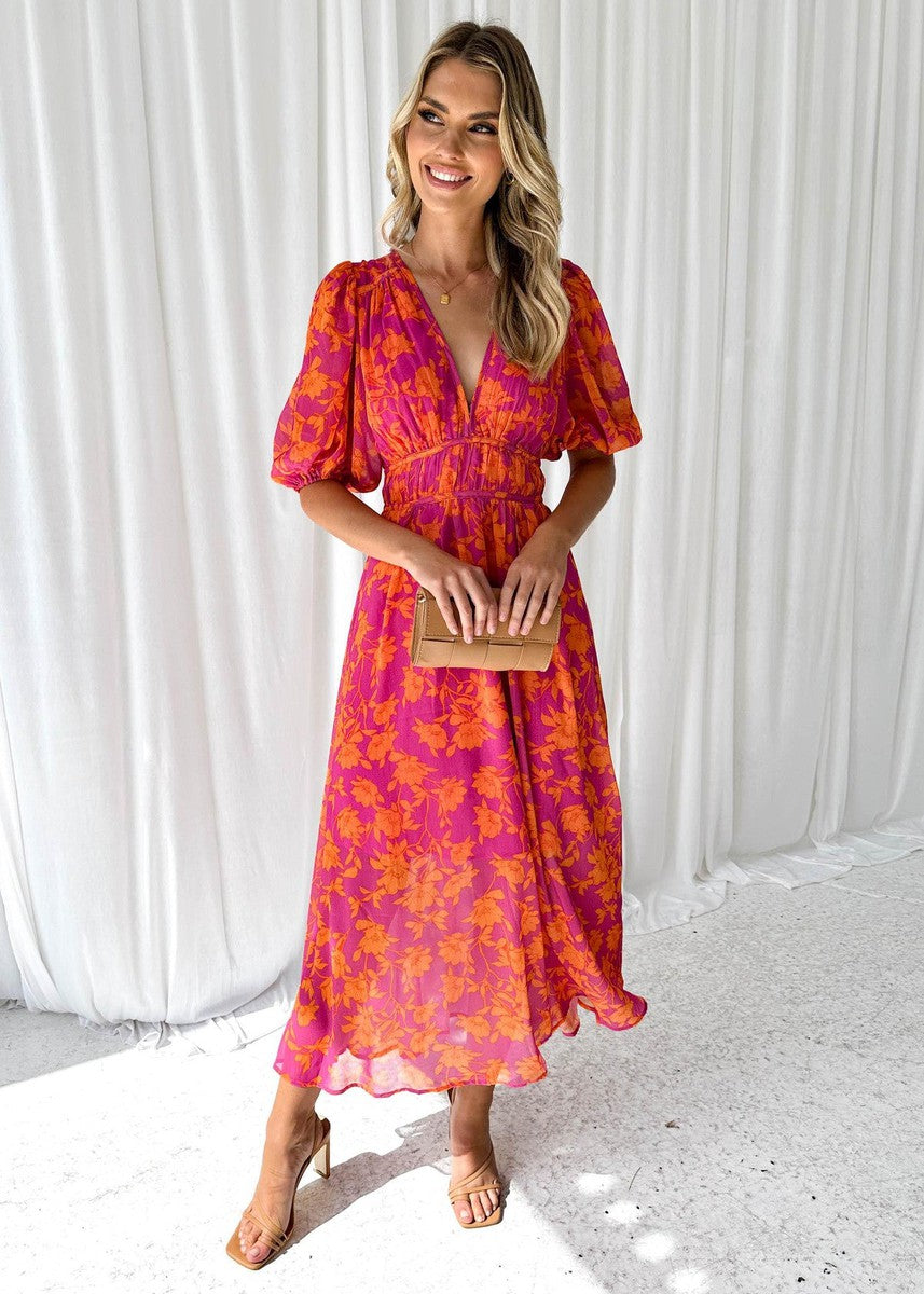 Elegantes V-Ausschnitt Maxikleid mit floralem Print – Luftiges Sommerkleid für Damen