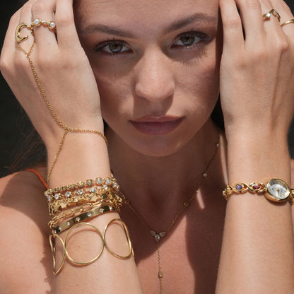 Elegante Armbanduhr mit Edelstein-Design für Damen – Goldene Quarz Uhr im Schmuckstil