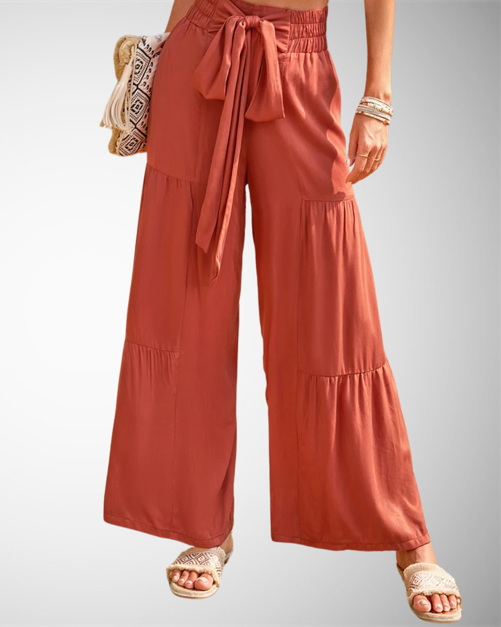 Lina - Weite Hochtaillierte Hose Frühling-Sommer Elegant und Lässig mit Falten und Bindegürtel
