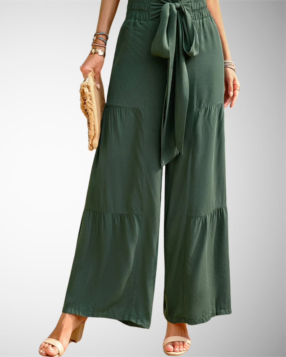 Lina - Weite Hochtaillierte Hose Frühling-Sommer Elegant und Lässig mit Falten und Bindegürtel