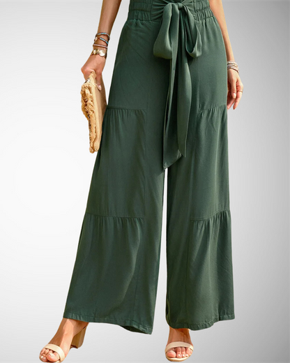 Lina - Weite Hochtaillierte Hose Frühling-Sommer Elegant und Lässig mit Falten und Bindegürtel