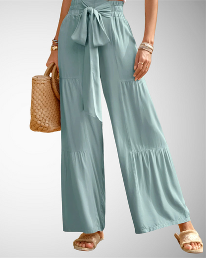 Lina - Weite Hochtaillierte Hose Frühling-Sommer Elegant und Lässig mit Falten und Bindegürtel