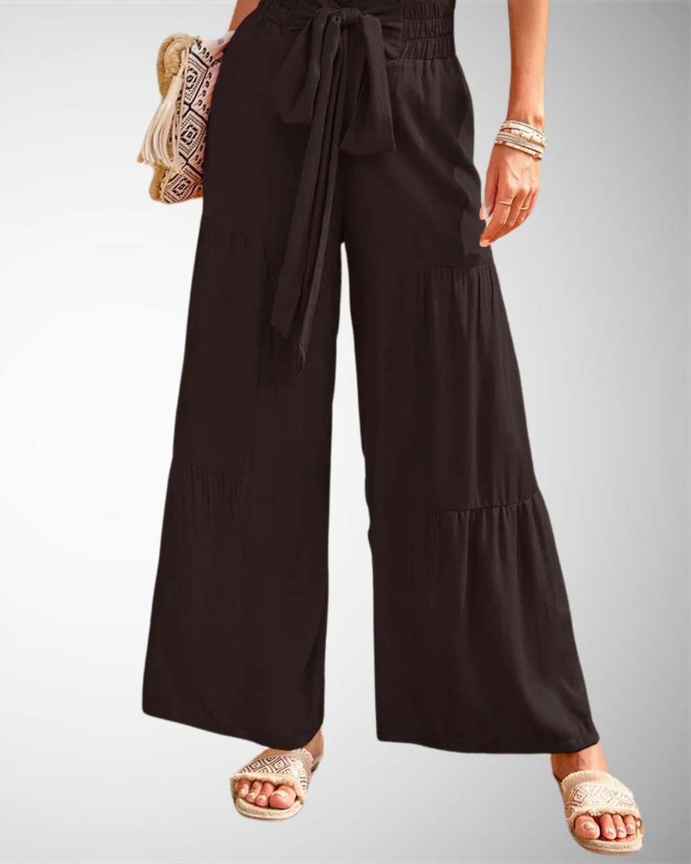 Lina - Weite Hochtaillierte Hose Frühling-Sommer Elegant und Lässig mit Falten und Bindegürtel