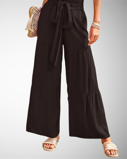 Lina - Weite Hochtaillierte Hose Frühling-Sommer Elegant und Lässig mit Falten und Bindegürtel