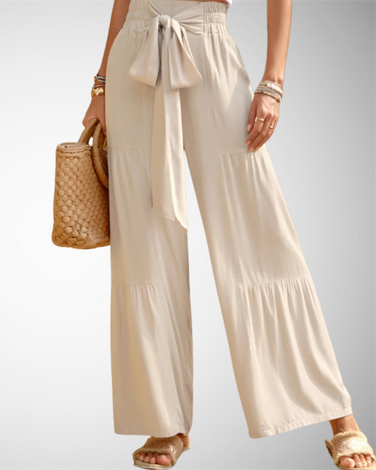 Lina - Weite Hochtaillierte Hose Frühling-Sommer Elegant und Lässig mit Falten und Bindegürtel