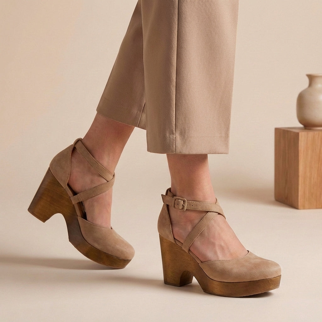 Bequeme Damen Plateau Pumps mit Riemchen – Elegante Blockabsatz Schuhe für Alltag & Büro