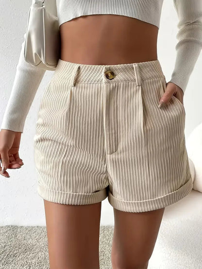 Elegante Hohe Taille Cord-Shorts für Damen – Bequeme Freizeitshorts mit Umschlagbund
