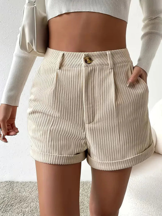 Elegante Hohe Taille Cord-Shorts für Damen – Bequeme Freizeitshorts mit Umschlagbund