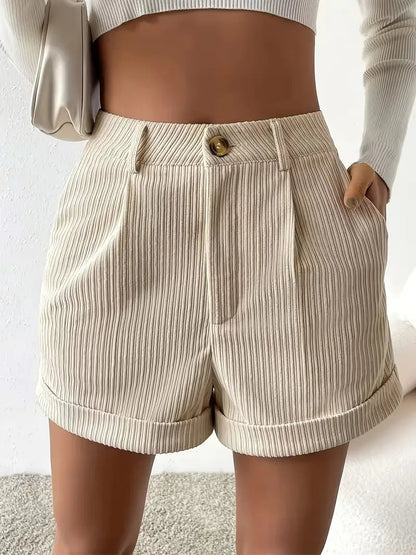 Elegante Hohe Taille Cord-Shorts für Damen – Bequeme Freizeitshorts mit Umschlagbund