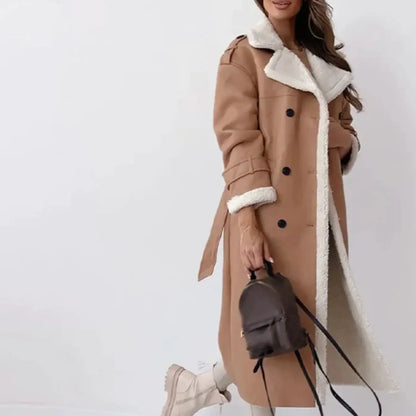 Naëline - Eleganter Langer Mantel mit Teddy-Futter und Veganleder