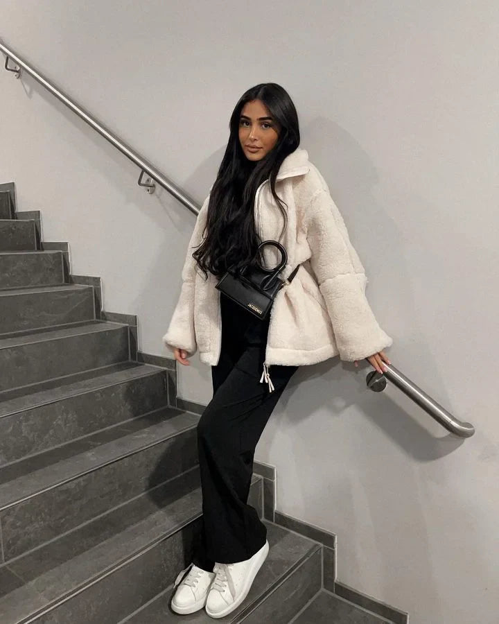Béatrice - Unverzichtbare Teddy-Midseason-Jacke, Köstlich Weich, Bequem, Elegant und Warm, mit Reißverschluss und Stehkragen