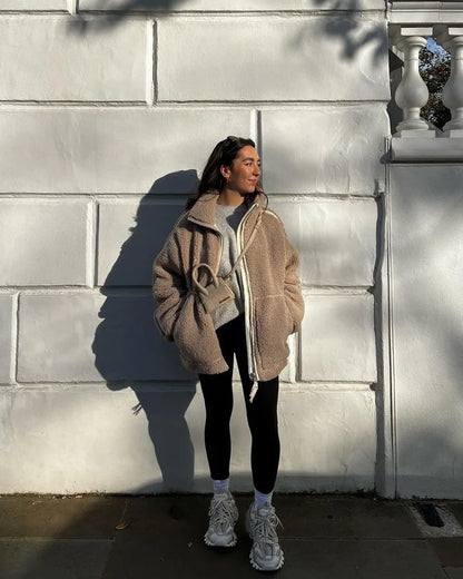 Béatrice - Unverzichtbare Teddy-Midseason-Jacke, Köstlich Weich, Bequem, Elegant und Warm, mit Reißverschluss und Stehkragen