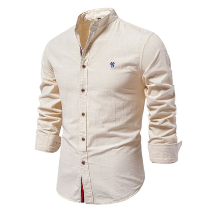 Stehkragen Hemd – Elegantes Slim Fit Freizeit & Business Shirt für Herren